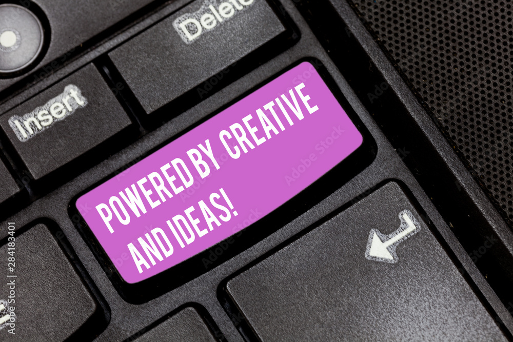 Poster conceptual hand writing showing powered by creative and ideas. business photo showcasing powerful cr