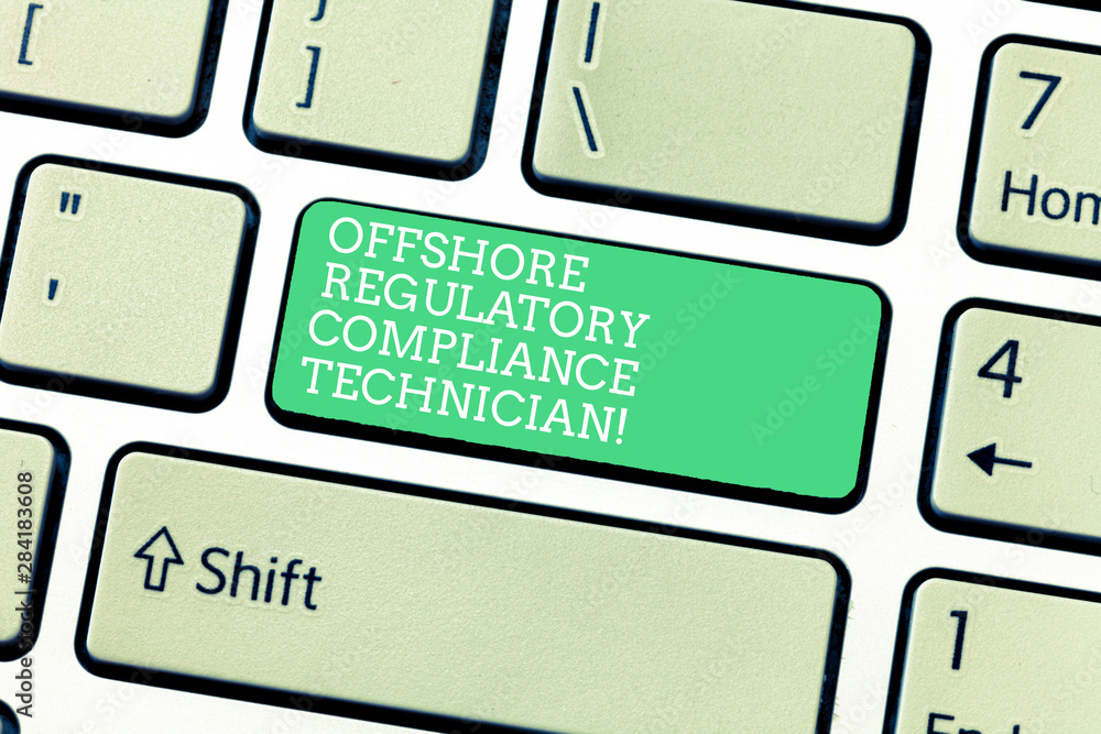 Poster word writing text offshore regulatory compliance technician. business concept for oil and gas indust