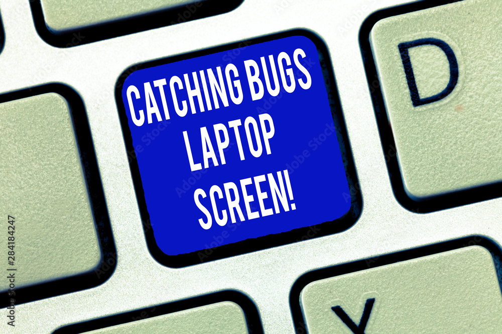 Poster word writing text catching bugs laptop screen. business concept for computer system protection safet
