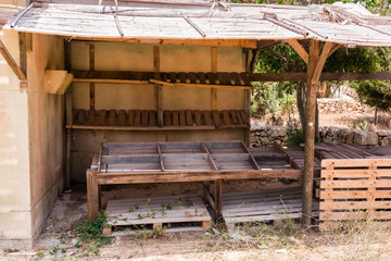 Old empty wooden market stall 
