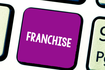 Text sign showing Franchise. Conceptual photo authorization granted by government or company to...