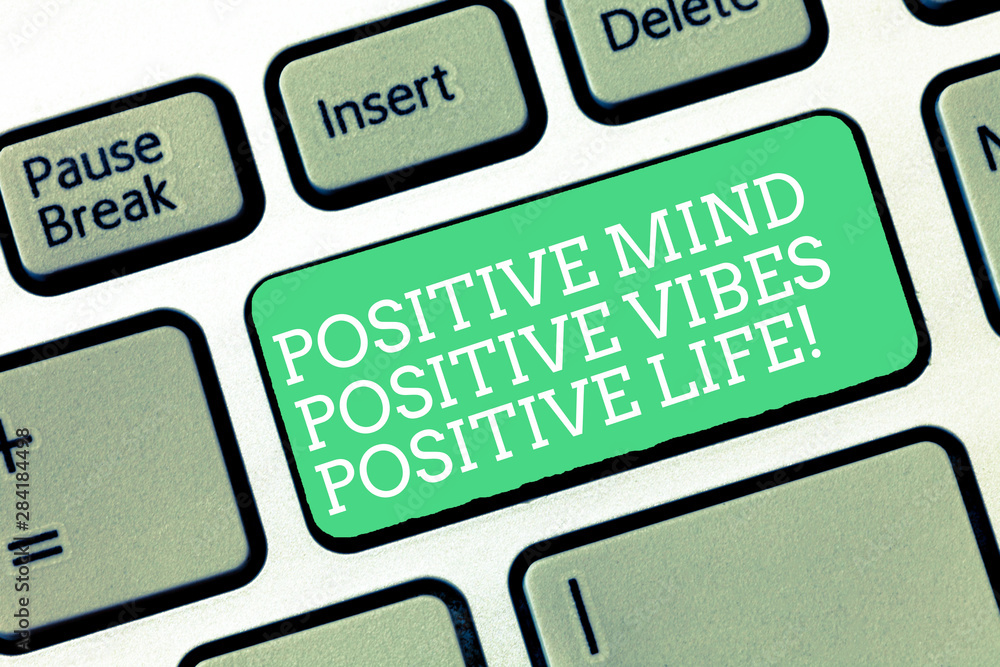 Poster conceptual hand writing showing positive mind positive vibes positive life. business photo text moti