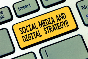 Word writing text Social Media And Digital Strategy. Business concept for Online marketing multimedia advertising Keyboard key Intention to create computer message pressing keypad idea