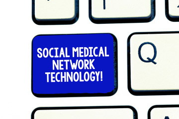 Conceptual hand writing showing Social Medical Network Technology. Business photo showcasing Online modern networking connection Keyboard Intention to create computer message keypad idea