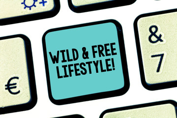 Handwriting text Wild And Free Lifestyle. Concept meaning Freedom natural way of living outdoor activities Keyboard key Intention to create computer message pressing keypad idea