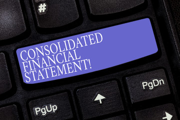 Handwriting text Consolidated Financial Statement. Concept meaning Total health of a whole group of...
