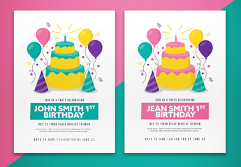 Birthday Party Flyer Layout Invitation with Illustrative Elements