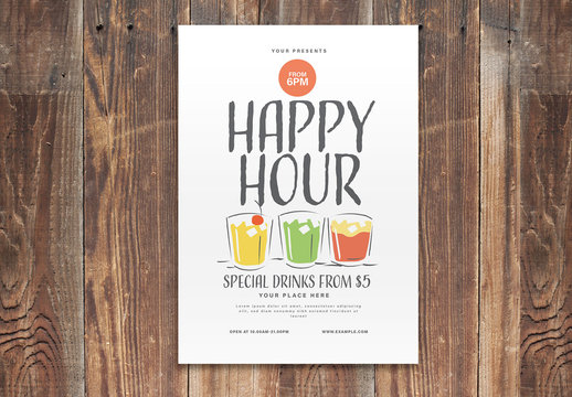 Party Flyer Layout with Illustrative Cocktails