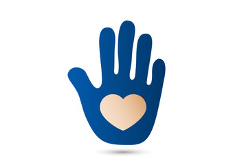 Heart in the open palm. Icon, flat design. The concept of charity, volunteering, love, kindness, family, social problems.
