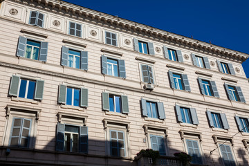 Beautiful architecture of the antique buildings at Rome city center