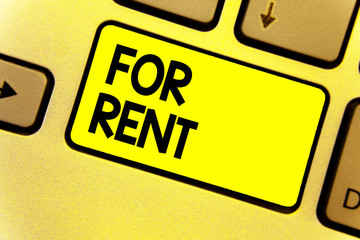 Writing note showing For Rent. Business photo showcasing when you make property available for purchasing temporarily Keyboard yellow Intention create computer computing reflect document