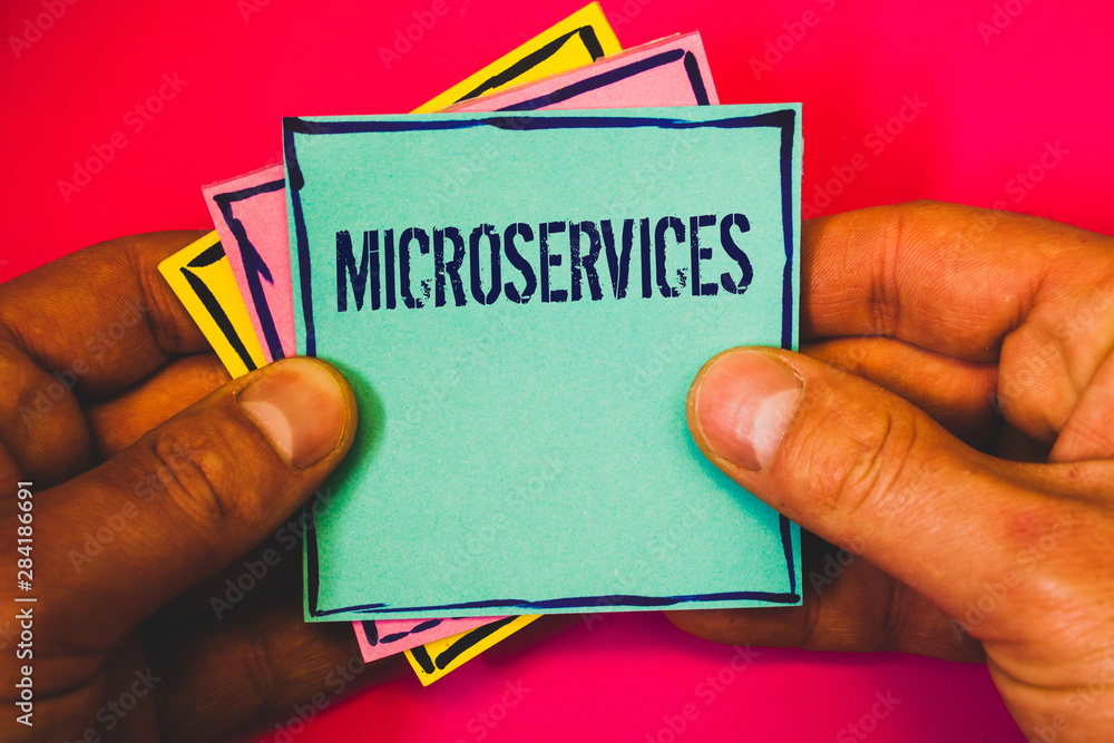 Poster writing note showing microservices. business photo showcasing software development technique decompo