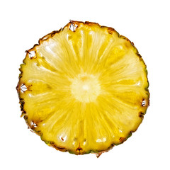 slice of a pineapple on backlight white background