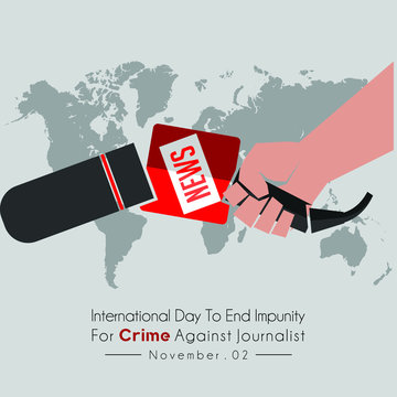 International Day to End Impunity for Crime Against Journalist with Broken Journalist Microphone in the hand