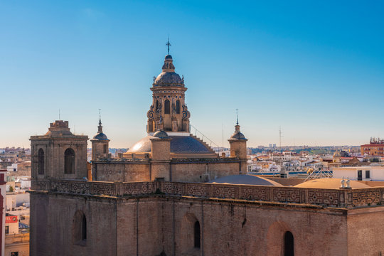 Iglesia de la Anunciacion and historic center in seen from Setas de Seville, Seville, Spain