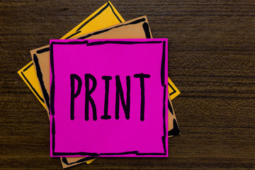 Writing note showing Print. Business photo showcasing Produce letter numbers symbols on paper by...