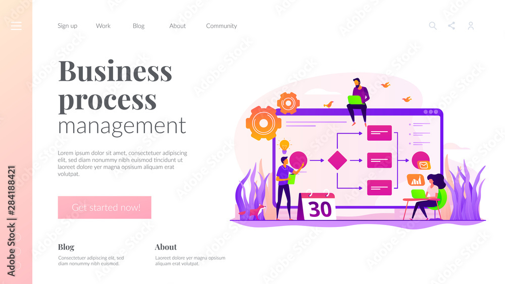 Canvas Prints Teamwork, colleagues working on project. Startup launch. Business process management, business process visualization, IT business analysis concept. Website homepage header landing web page template.