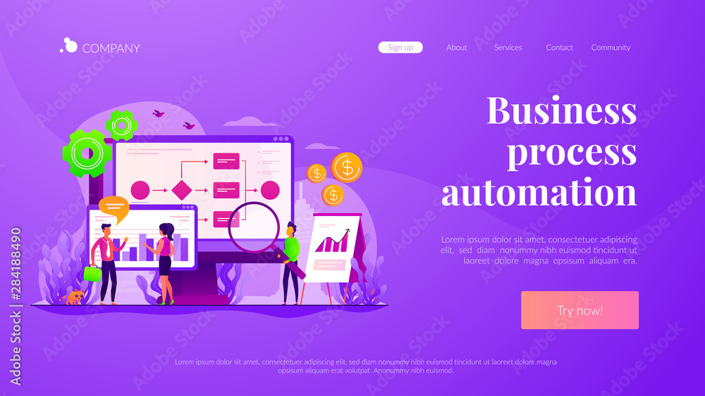 Poster company strategy. work organization. project management. business process automation, business proce