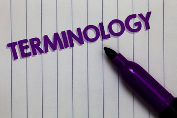 Text sign showing Terminology. Conceptual photo Collection of terms used by different profession...