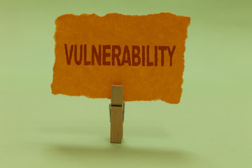 Writing note showing Vulnerability. Business photo showcasing Information susceptibility systems...