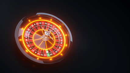 Casino Roulette Wheel Concept Design. Online Casino Roulette 3D Realistic With Neon Lights - 3D Illustration 