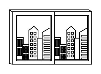 Obraz premium Windows with cityscape view cartoon in black and white