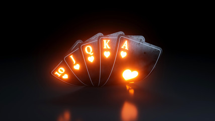 Fototapeta na wymiar Royal Flush in Hearts Poker Cards Casino Concept On The Black Background - 3D Illustration