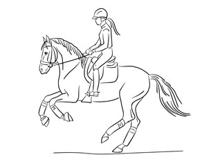 Girl on a horse galloping, vector illustration