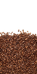 Roasted Coffee beans over white background, negative space