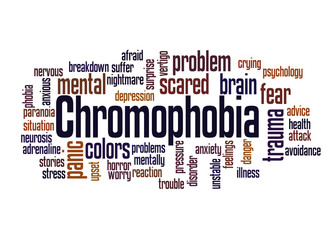 Chromophobia fear of colors word cloud concept