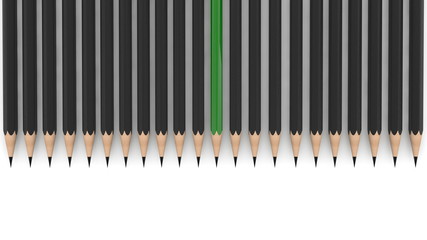  Row of pencils in black and green colors