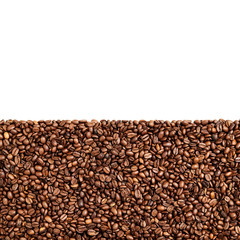 Roasted Coffee beans in bottom part of image and negative space on top