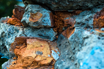 Blue red brick wall