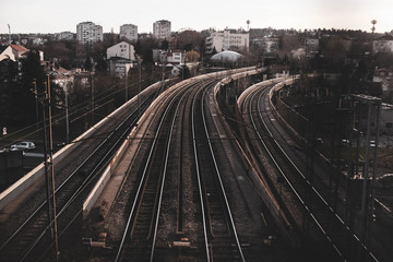 Fototapeta na wymiar Railway lines at the station in a daytime