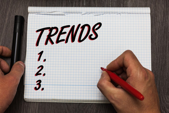 Handwriting text writing Trends. Concept meaning General projected directions of something according to time Graph paper thoughts ideas important marker pens practical book jobs