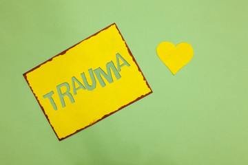 Writing note showing Trauma. Business photo showcasing Disturbing physical and emotional injuries...
