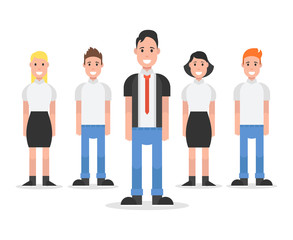 Successful team concept. Leader and and partners standing. Vector illustration.