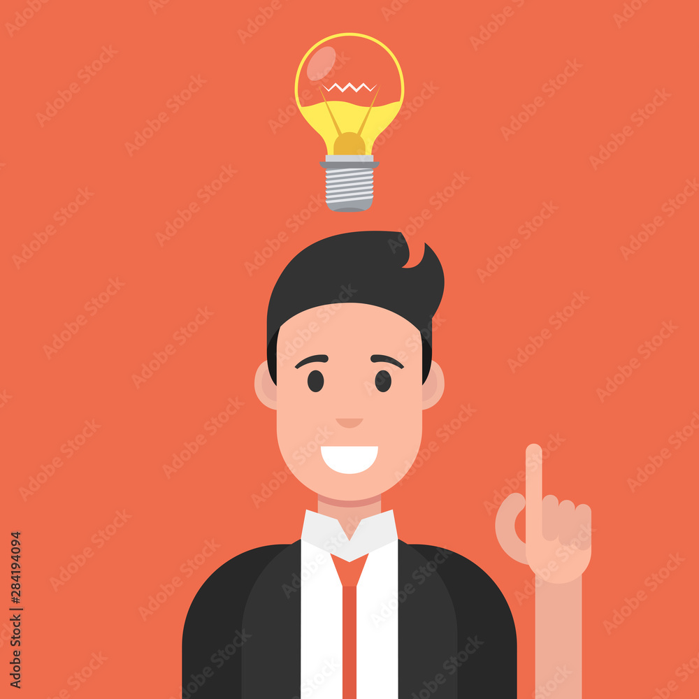 Poster concept of a great idea. man have good idea. solution of the problem. vector illustration.