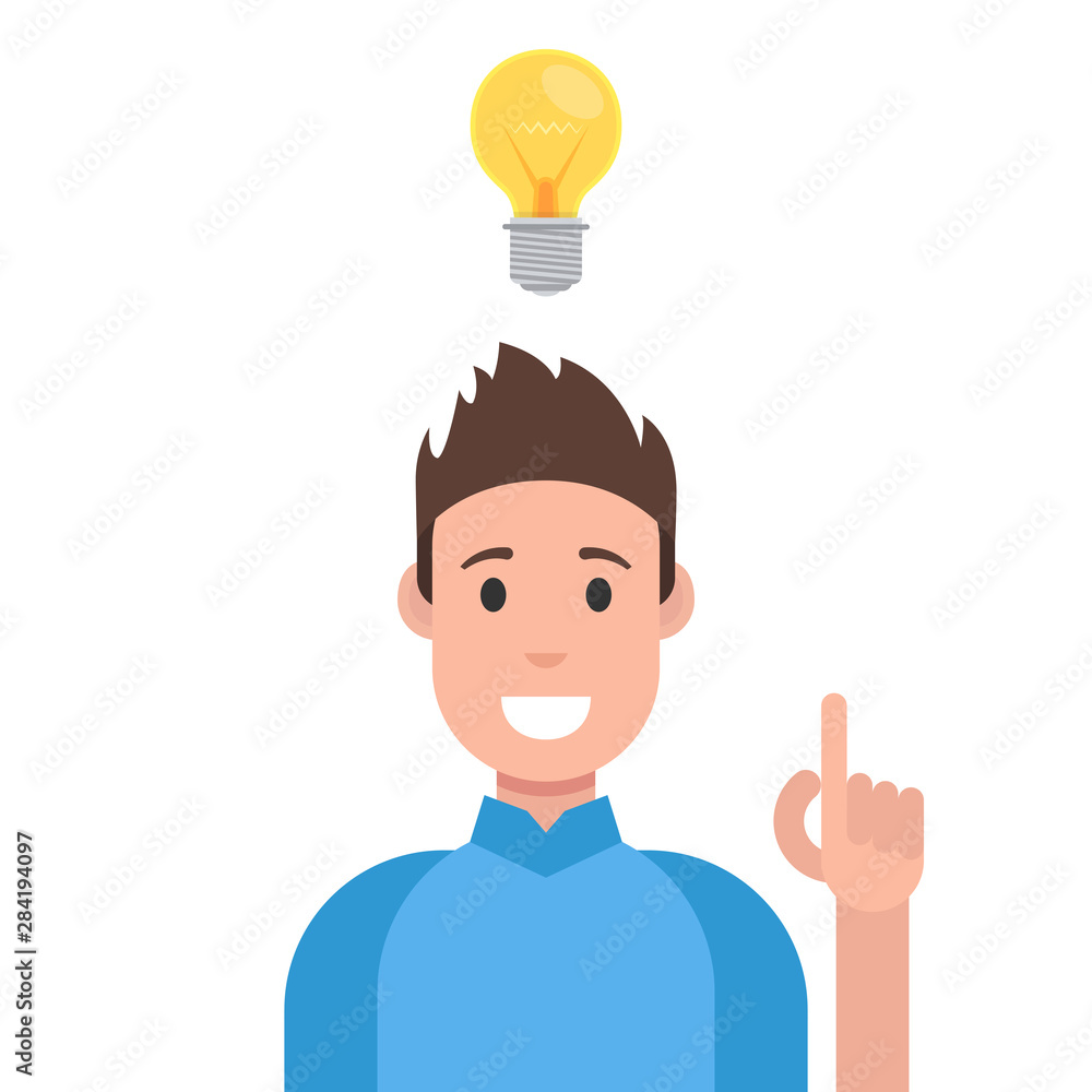 Poster concept of a great idea. man have good idea. solution of the problem. vector illustration.