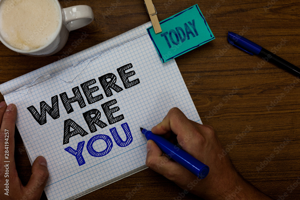 Poster writing note showing where are you. business photo showcasing give us your location address directio