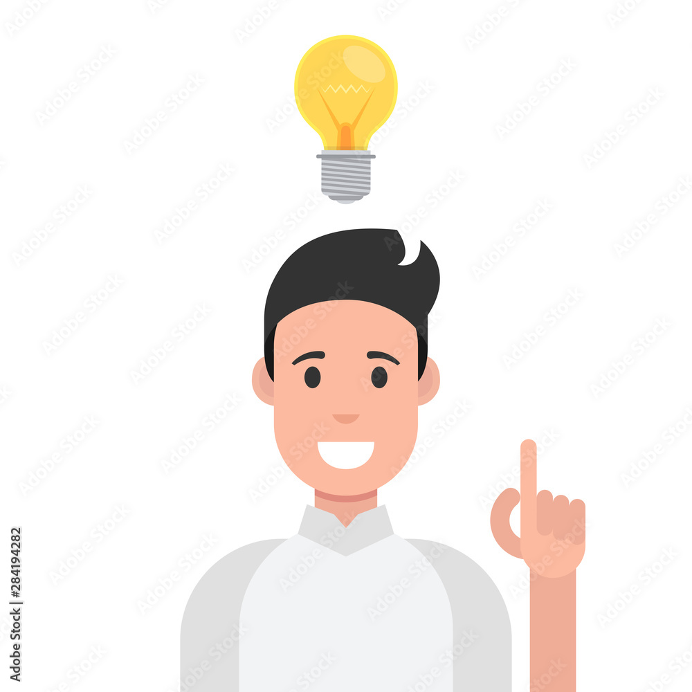 Poster concept of a great idea. man have good idea. solution of the problem. vector illustration.
