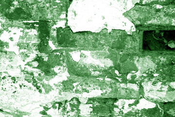 Old grungy brick wall texture in green tone.