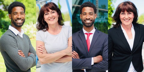 Beautiful businesspeople connecting in a park