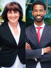 Beautiful businesspeople connecting in a park