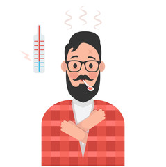 Sick man with thermometer. Cold. Vector illustration.