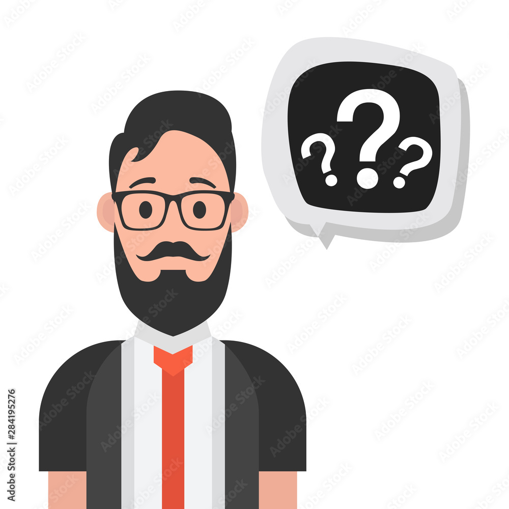 Aufkleber man with question mark in think bubble. vector illustration.