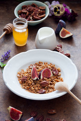 Homemade granola with fresh figs for breakfast