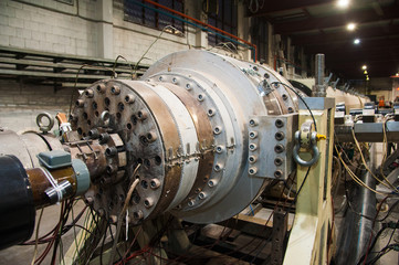Production of plastic water pipes in the factory