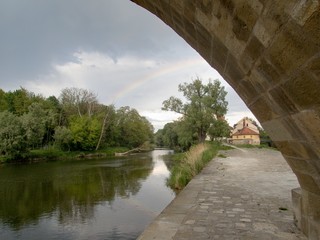 touristic riverside in regensburg in germany