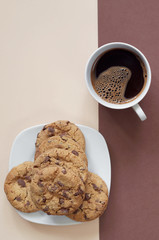 Chocolate chips cookies and coffee
